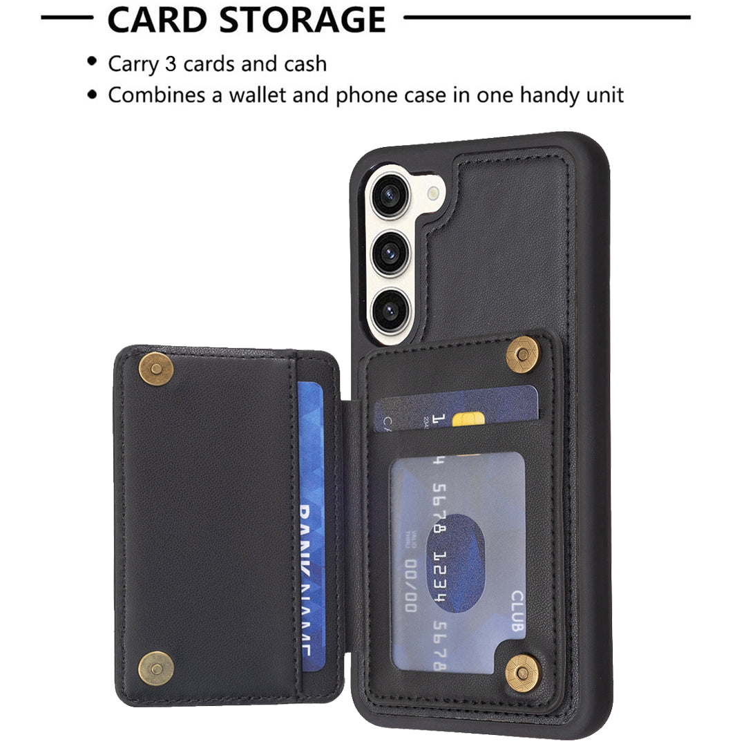 Style-BF24 Kickstand Case for Samsung Galaxy S23 PU Leather Coated TPU Phone Cover with Card Slots Style-BF24 Kickstand Case for Samsung Galaxy S23 PU Leather Coated TPU Phone Cover with Card Slots